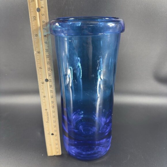 Blenko Joel Myers Roll Top Vase Cylinder Cobalt Blue Manganese 365nm Green UV - Picture 4 of 14